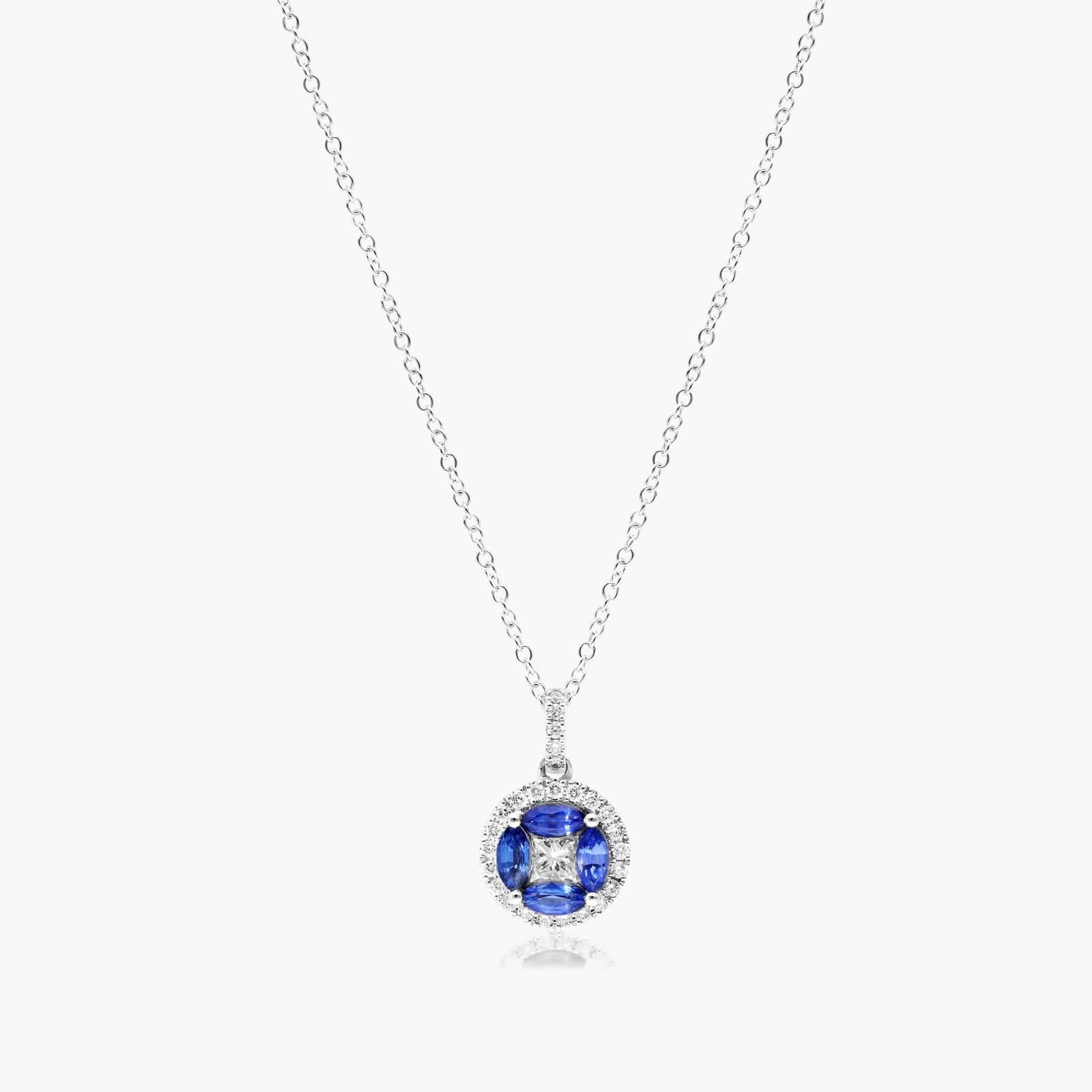 14K White Gold Marquise Sapphire and Diamond Pendant By James Allen