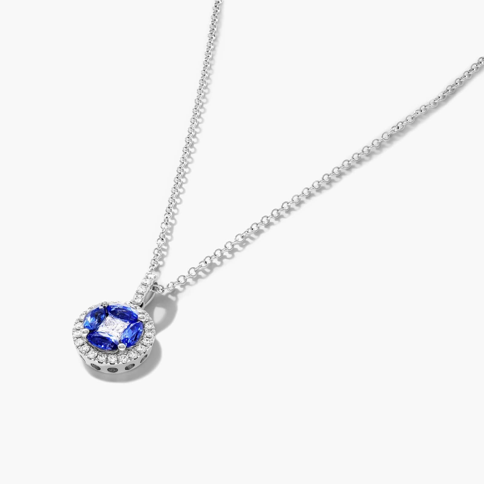14K White Gold Marquise Sapphire and Diamond Pendant By James Allen