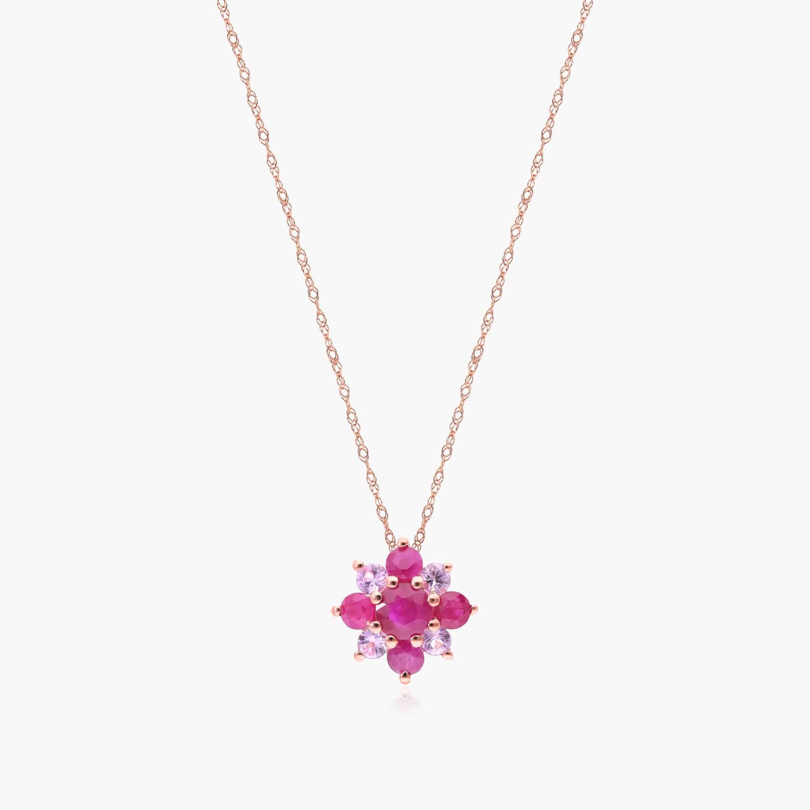 14K Rose Gold Ruby and Pink Sapphire Flower Cluster Pendant By James Allen