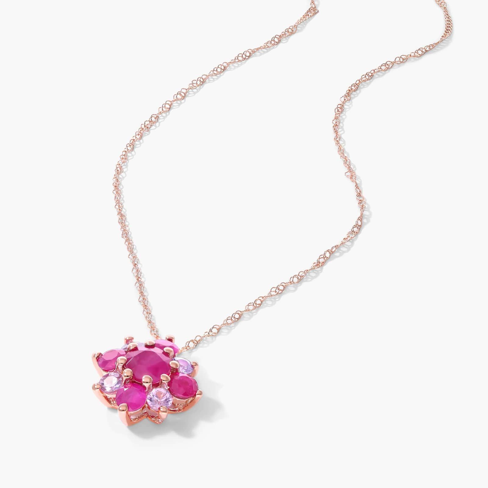 14K Rose Gold Ruby and Pink Sapphire Flower Cluster Pendant By James Allen