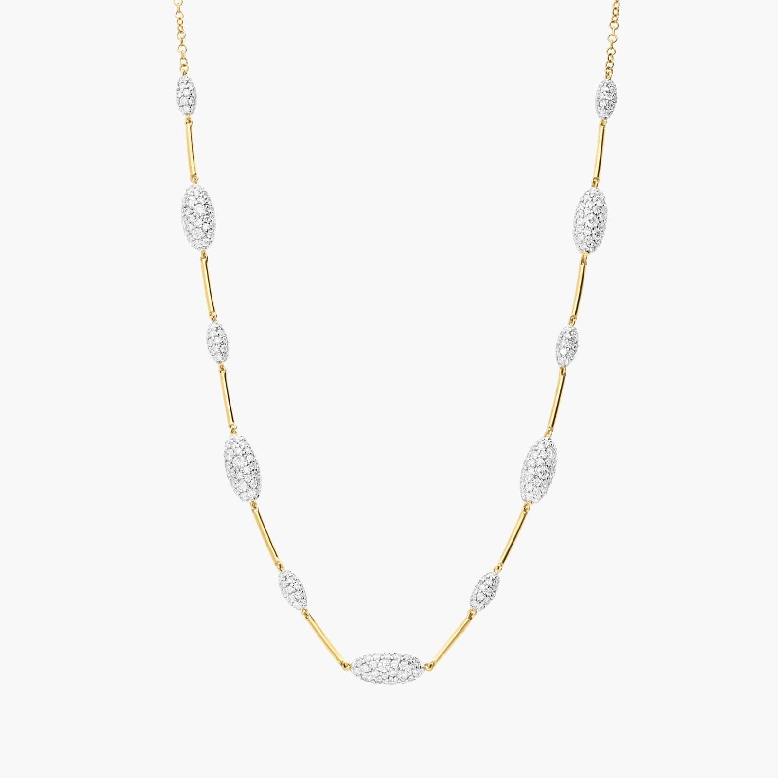 Modern Pave Half Station Necklace in 14K Yellow Gold With Diamonds