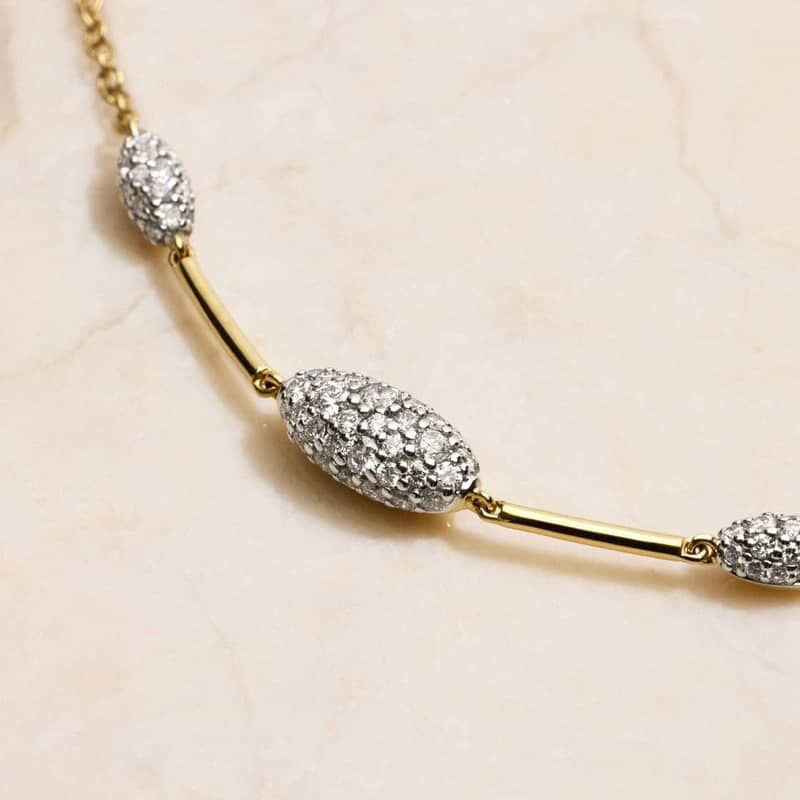 Modern Pave Half Station Necklace in 14K Yellow Gold With Diamonds