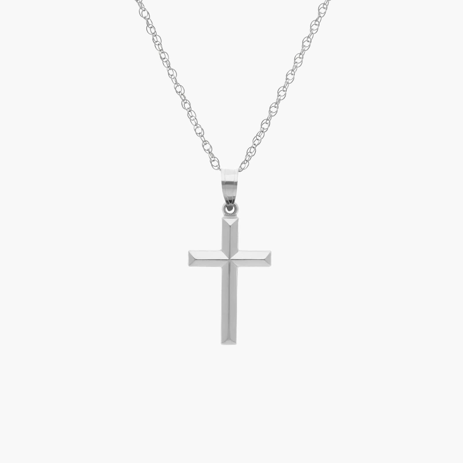 Plain Metal Cross Necklace in 14K White Gold