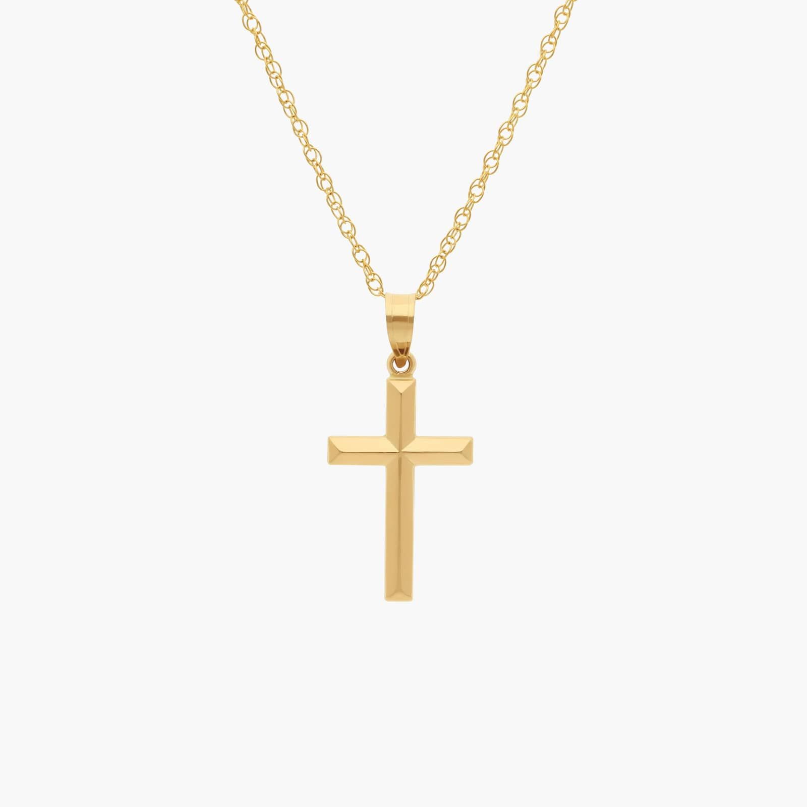 Plain Metal Cross Necklace in 14K Yellow Gold