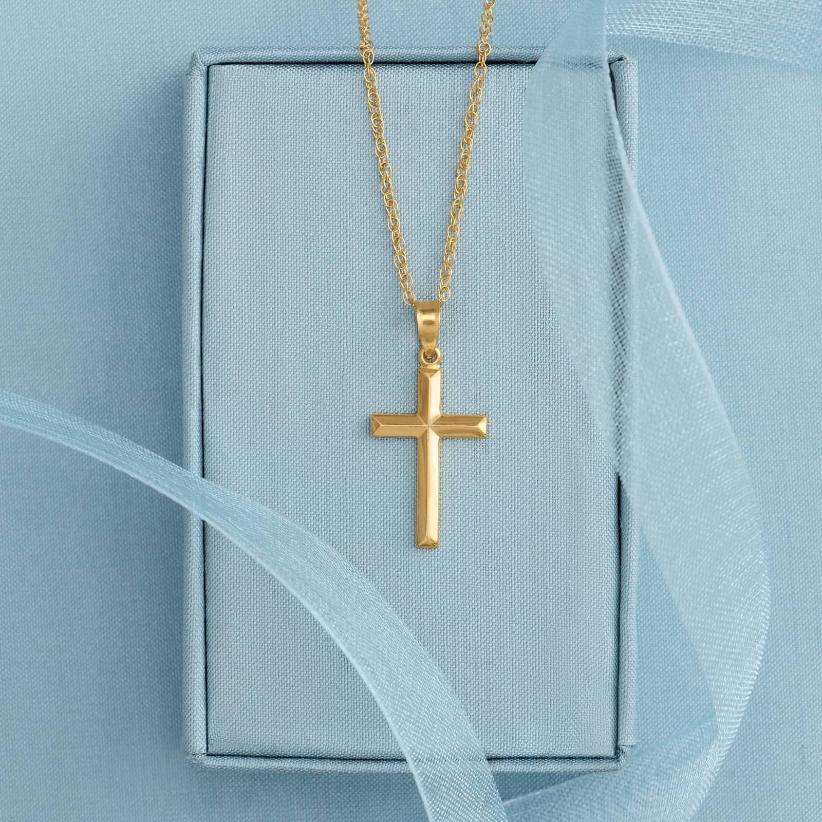 Plain Metal Cross Necklace in 14K Yellow Gold