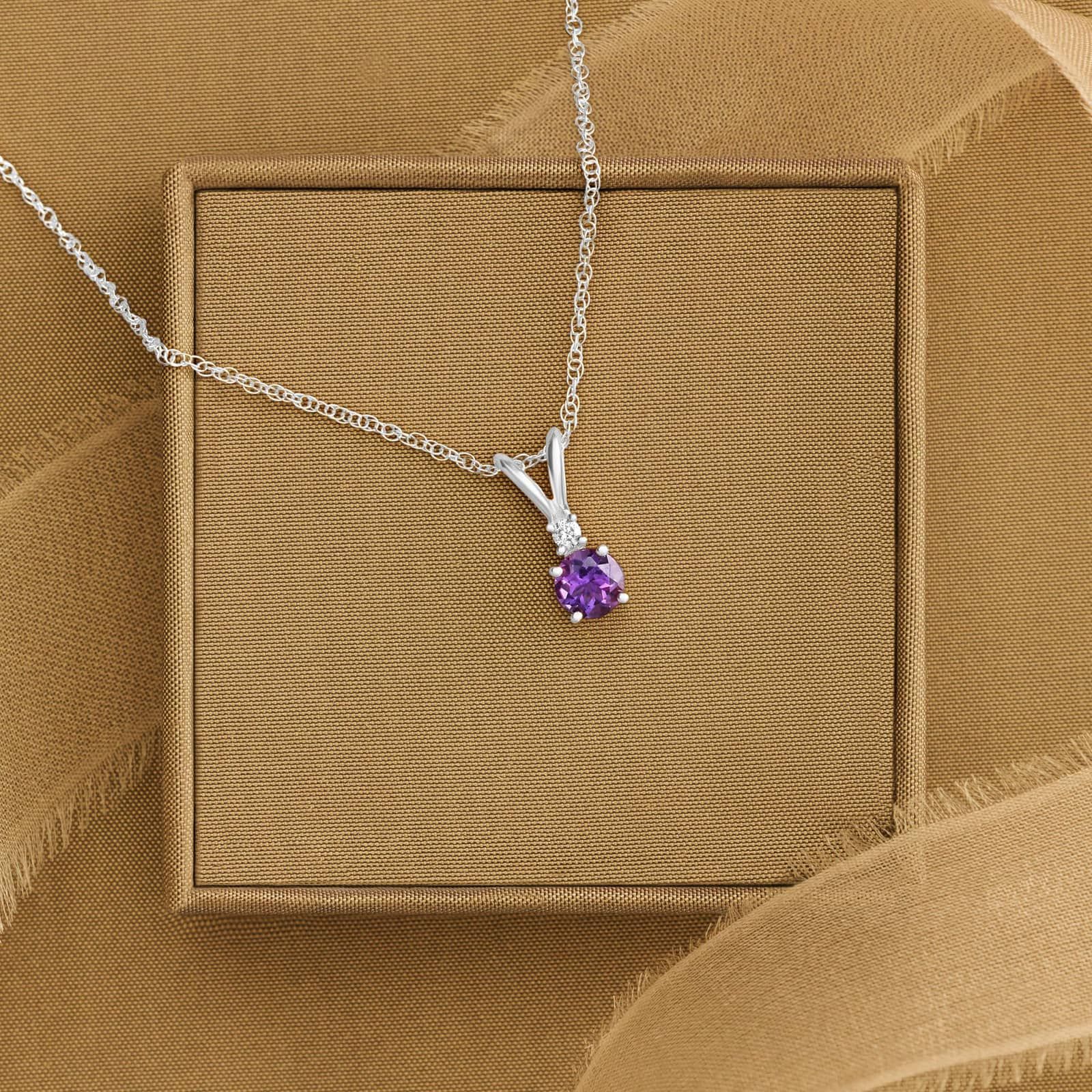 Amethyst Necklace with Diamond Accent in 14K White Gold (1/50 ct. tw.)