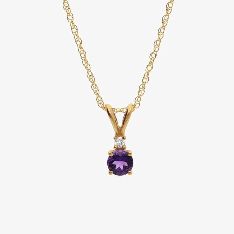Amethyst Necklace Diamond Accent in 14K Yellow Gold (1/50 ct. tw.)