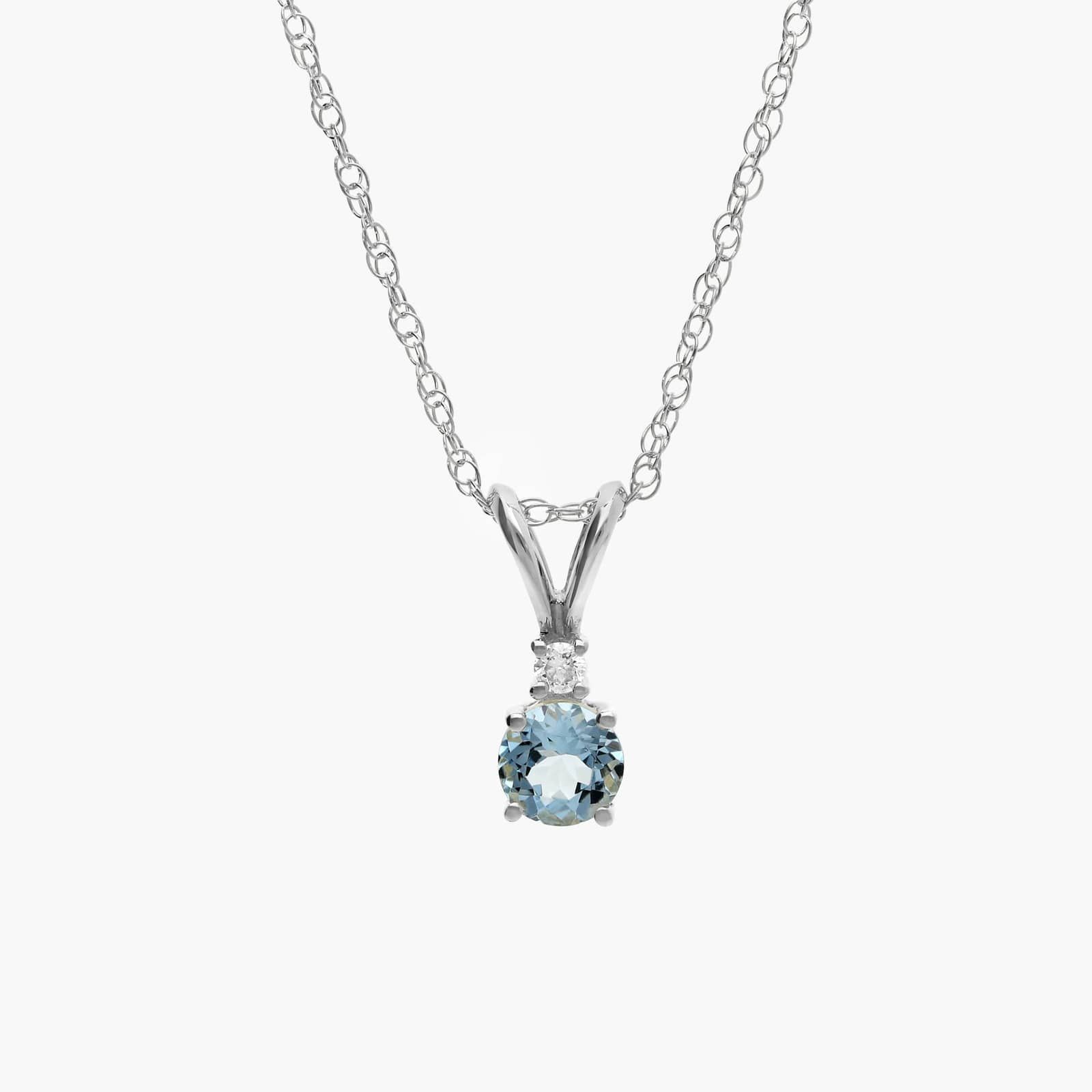 Aquamarine Necklace Diamond Accent in 14K White Gold (1/50 ct. tw.)