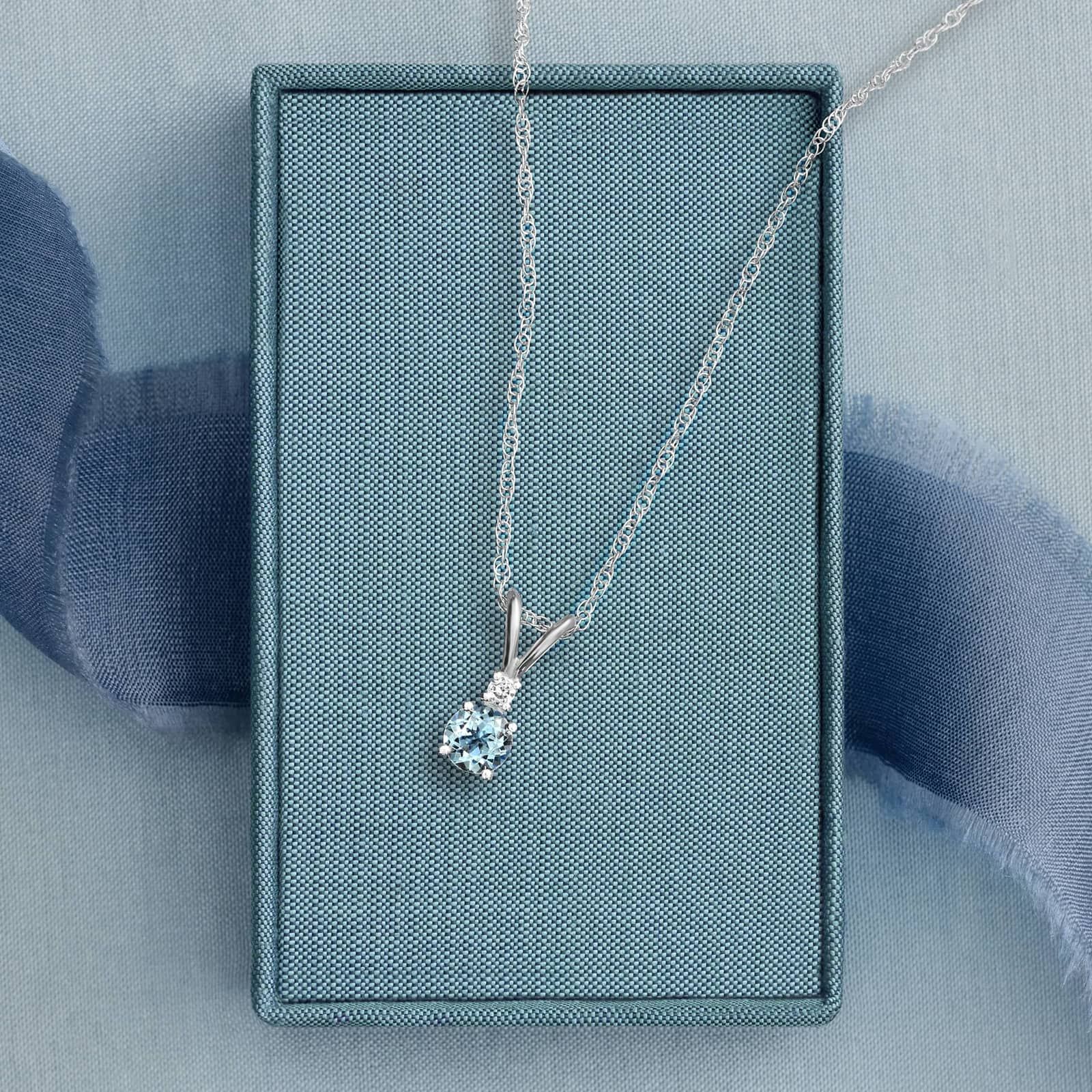 Aquamarine Necklace Diamond Accent in 14K White Gold (1/50 ct. tw.)