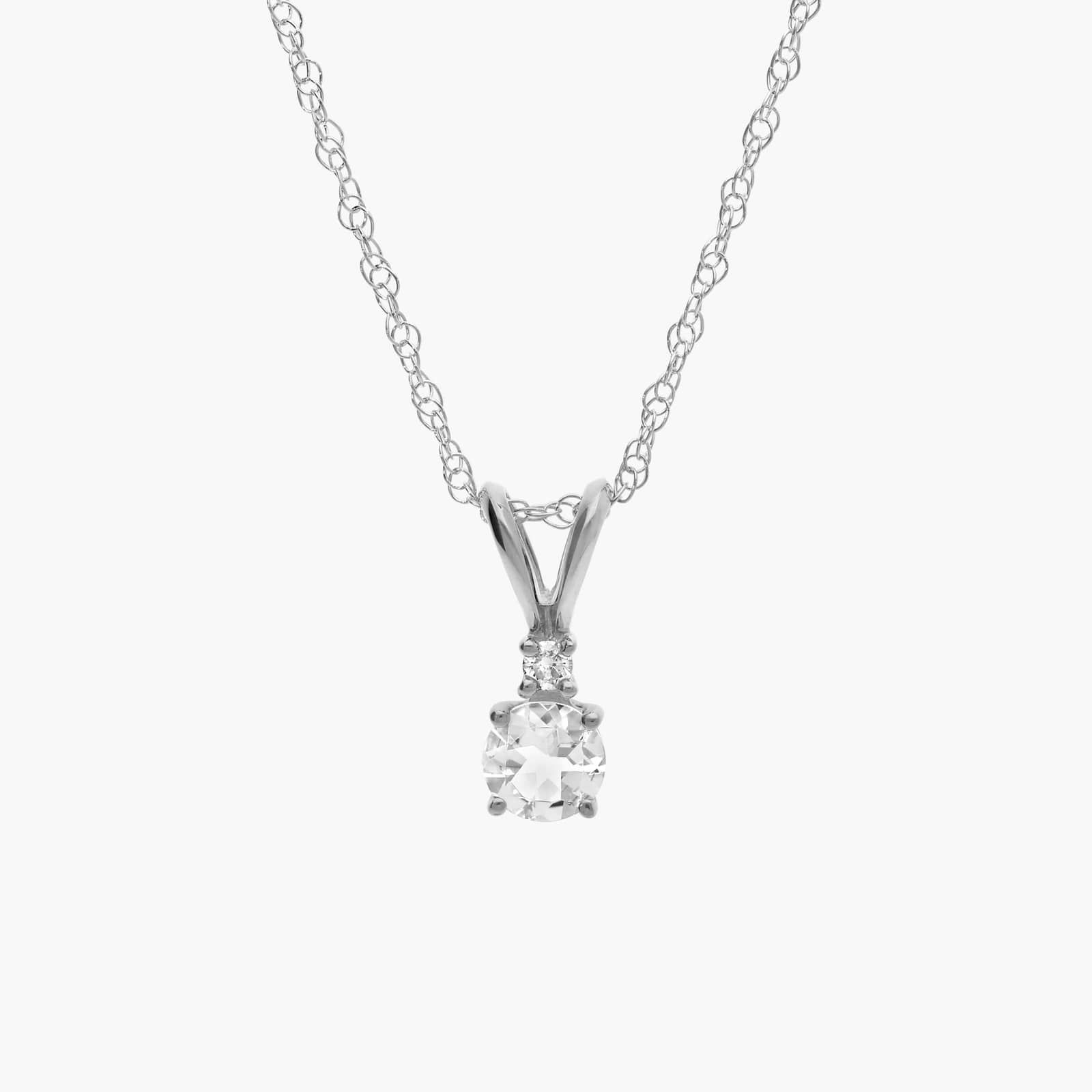 White Topaz Necklace Diamond Accent in 14K White Gold (1/50 ct. tw.)