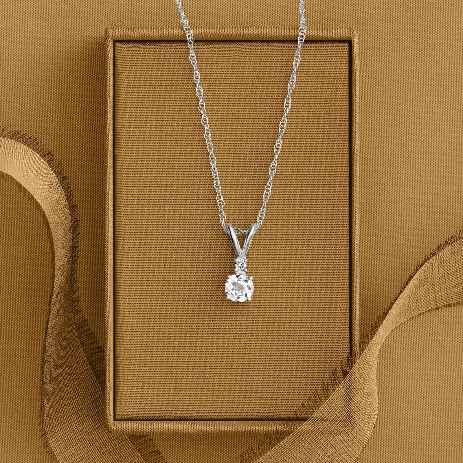 White Topaz Necklace Diamond Accent in 14K White Gold (1/50 ct. tw.)