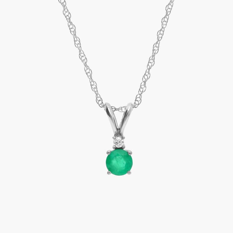 Emerald Necklace with Diamond Accent in 14K White Gold (1/50 ct. tw.)