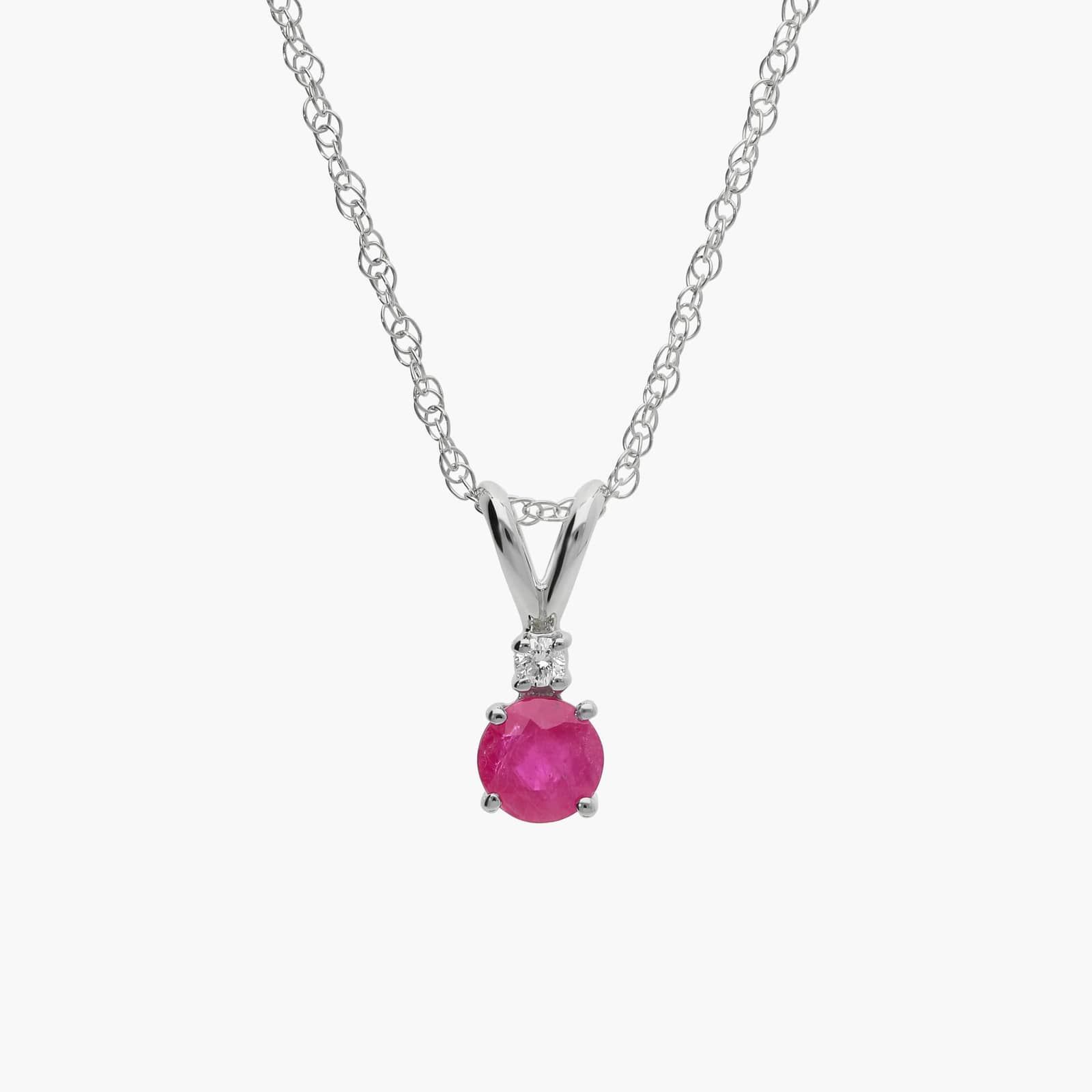 Ruby Necklace with Diamond Accent in 14K White Gold (1/50 ct. tw.)