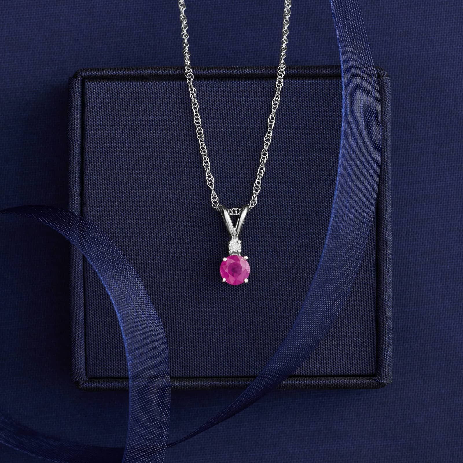 Ruby Necklace with Diamond Accent in 14K White Gold (1/50 ct. tw.)