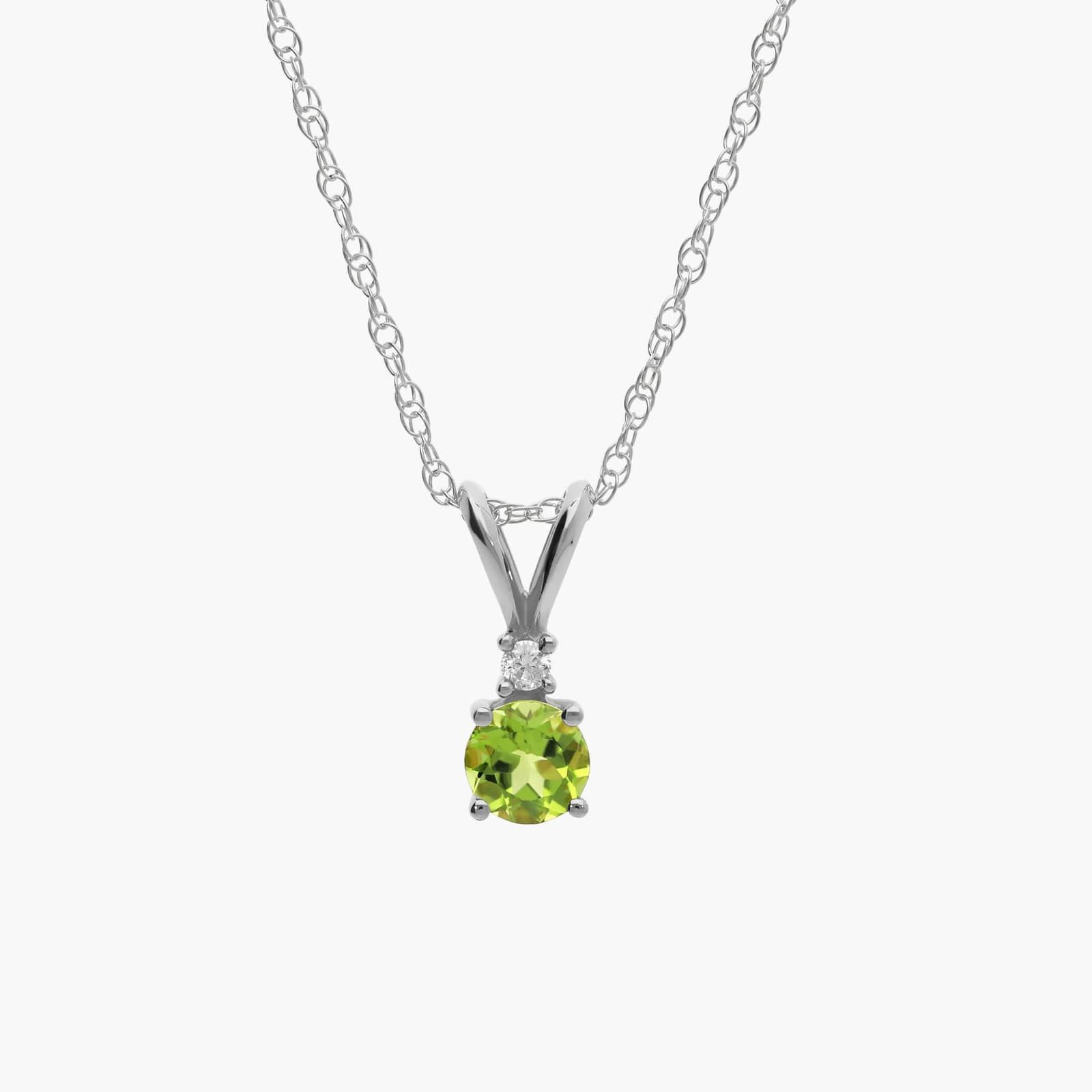 Peridot Necklace with Diamond Accent in 14K White Gold (1/50 ct. tw.)