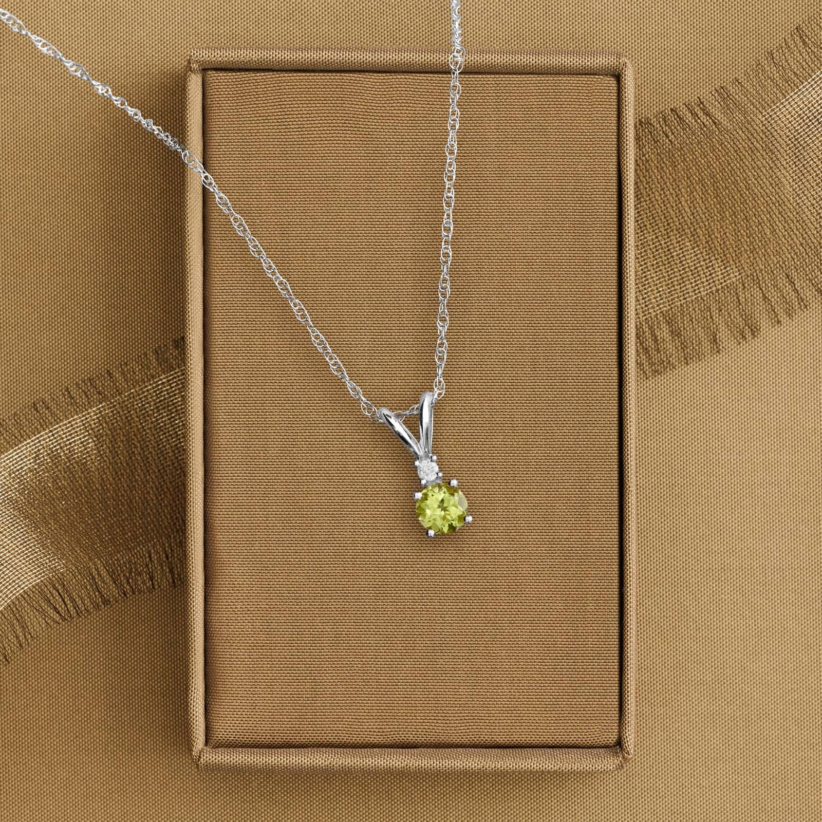 Peridot Necklace with Diamond Accent in 14K White Gold (1/50 ct. tw.)