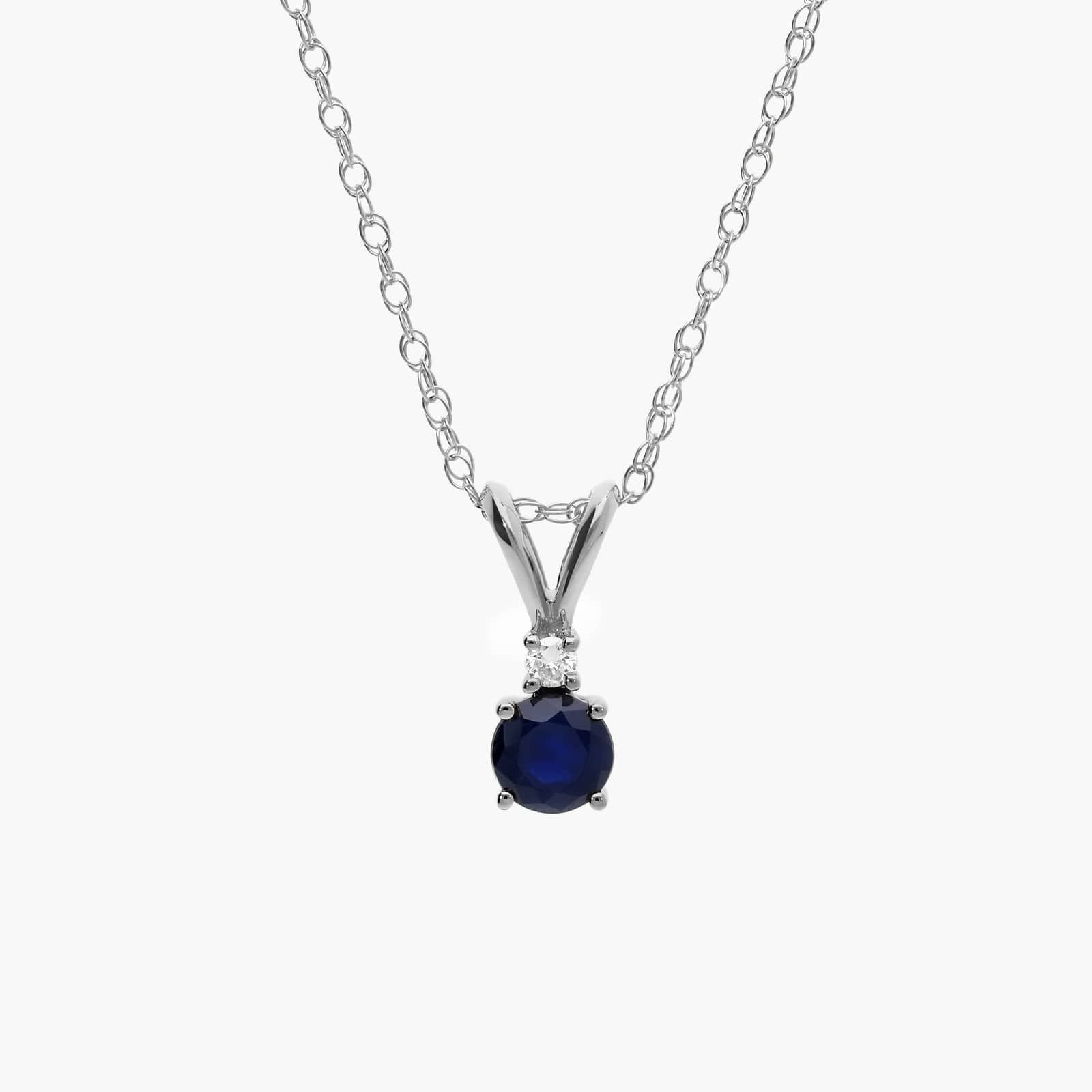 Blue Sapphire Necklace Diamond Accent in 14K White Gold (1/50 ct. tw.)