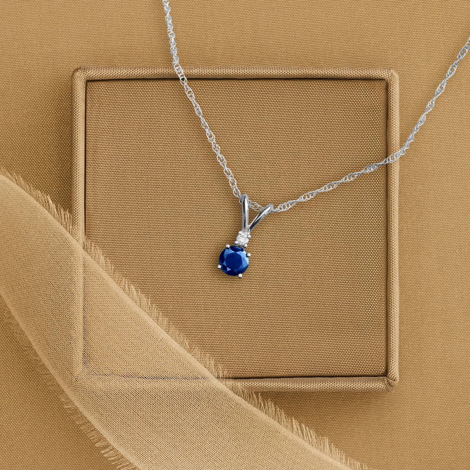 Blue Sapphire Necklace Diamond Accent in 14K White Gold (1/50 ct. tw.)
