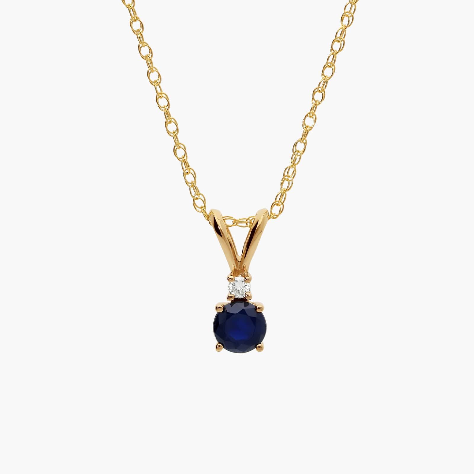 Blue Sapphire Necklace Diamond Accent in 14K Yellow Gold (1/50 ct. tw.)