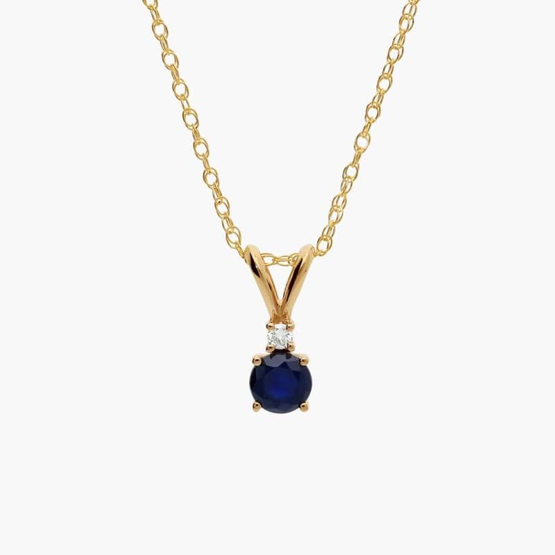 Blue Sapphire Necklace Diamond Accent in 14K Yellow Gold (1/50 ct. tw.)