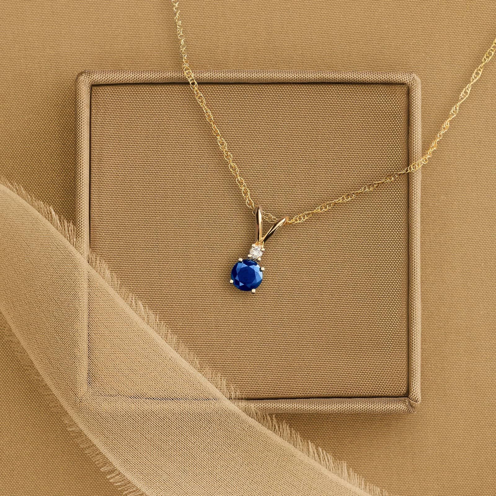 Blue Sapphire Necklace Diamond Accent in 14K Yellow Gold (1/50 ct. tw.)