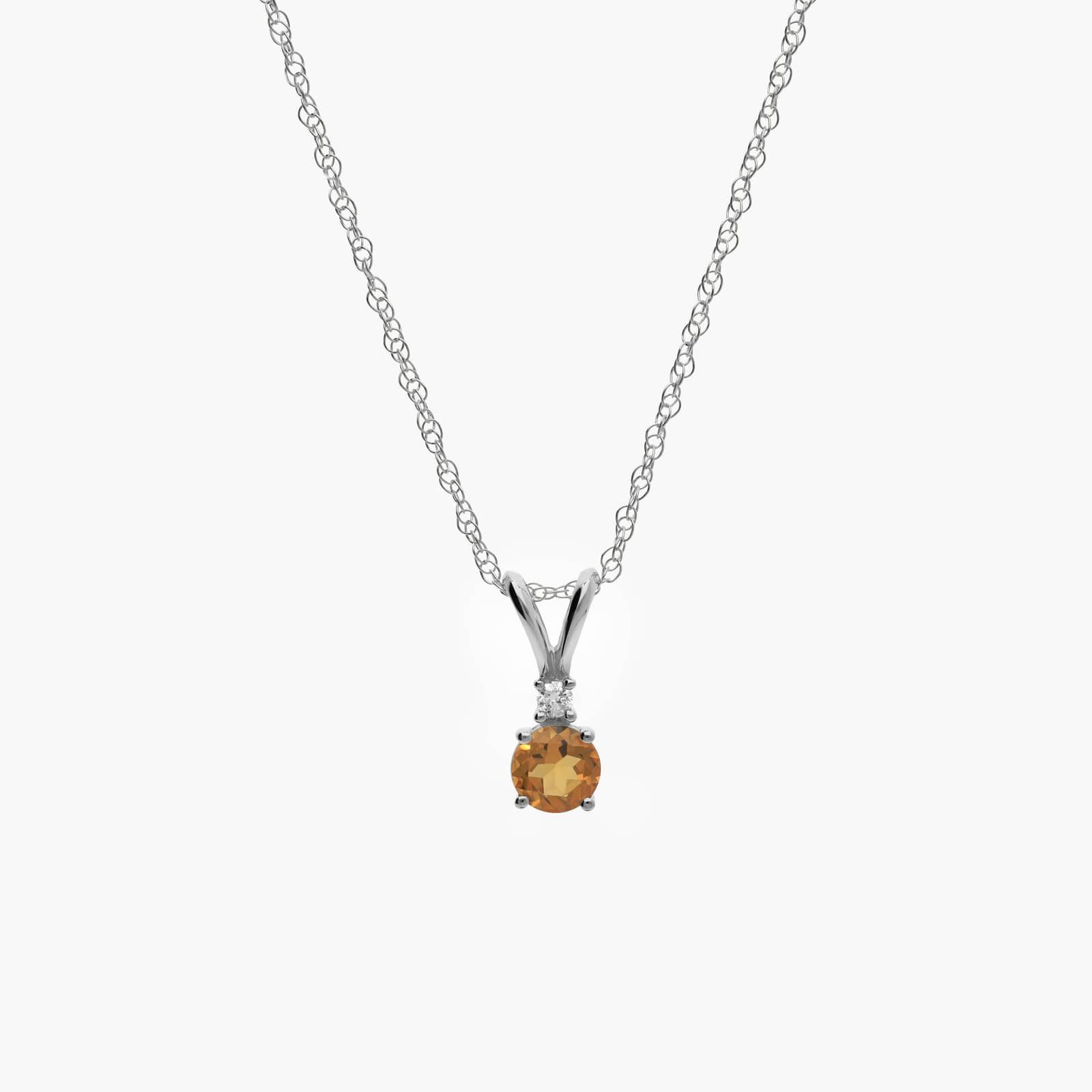 Citrine Necklace with Diamond Accent in 14K White Gold (1/50 ct. tw.)