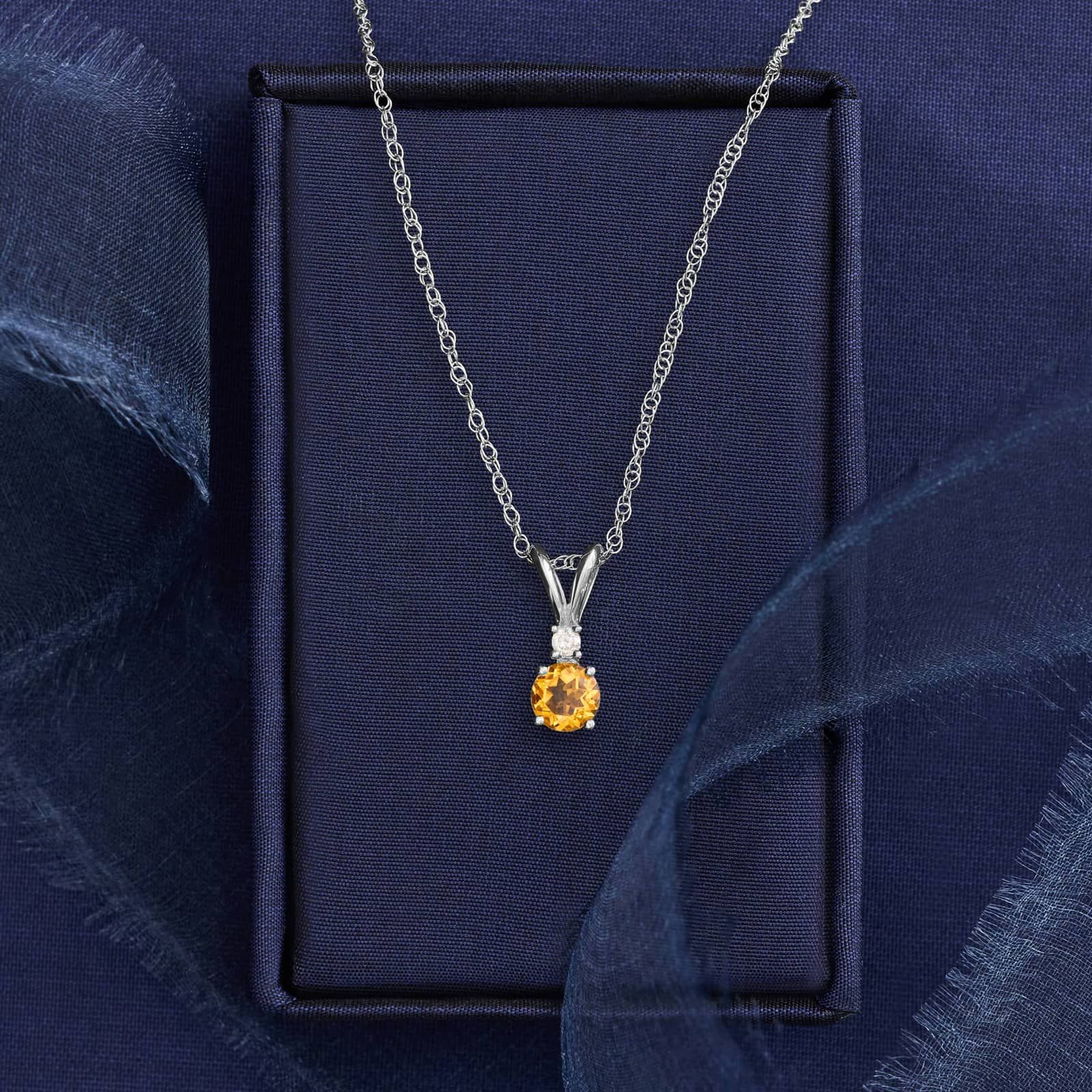 Citrine Necklace with Diamond Accent in 14K White Gold (1/50 ct. tw.)