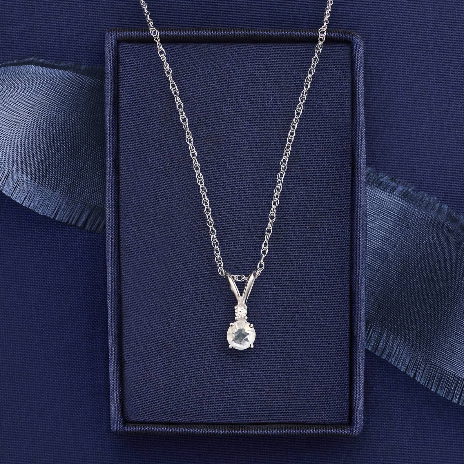 Moonstone Necklace with Diamond Accent in 14K White Gold (1/50 ct. tw.)