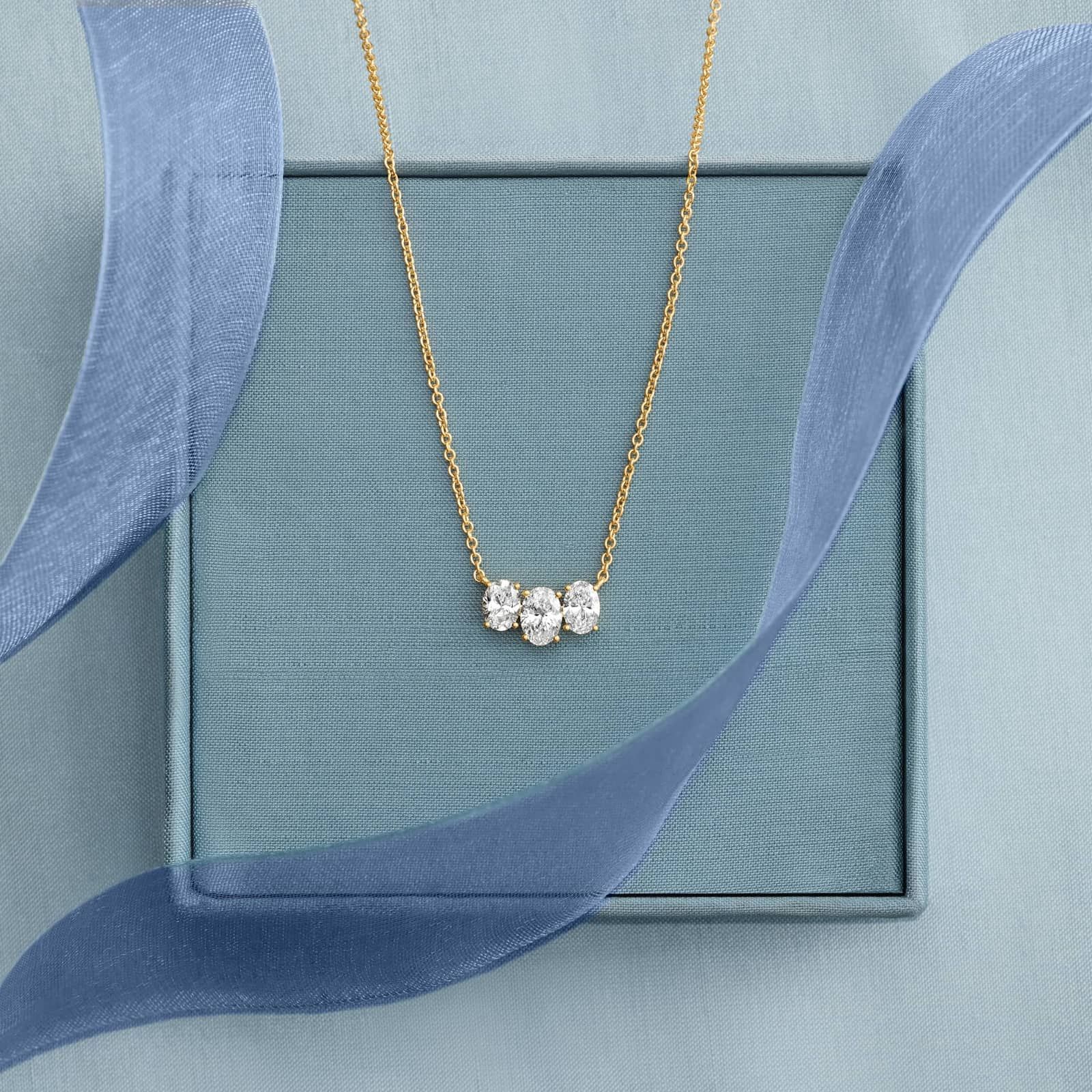 Three-Stone Lab- Grown Diamond Necklace, 14K Yellow Gold (7/8 ct. tw.)