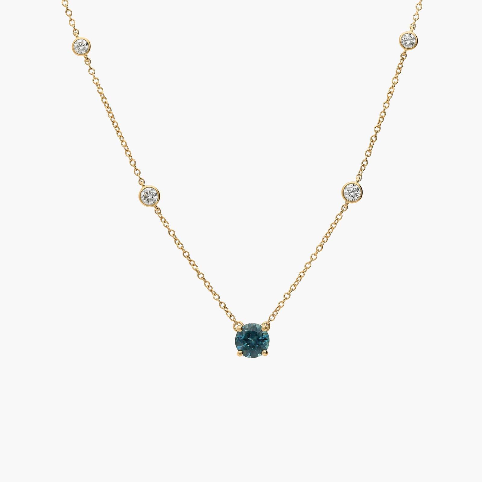 Montana Sapphire & Round Diamond Bezel & Prong Station Necklace in 14K Yellow Gold