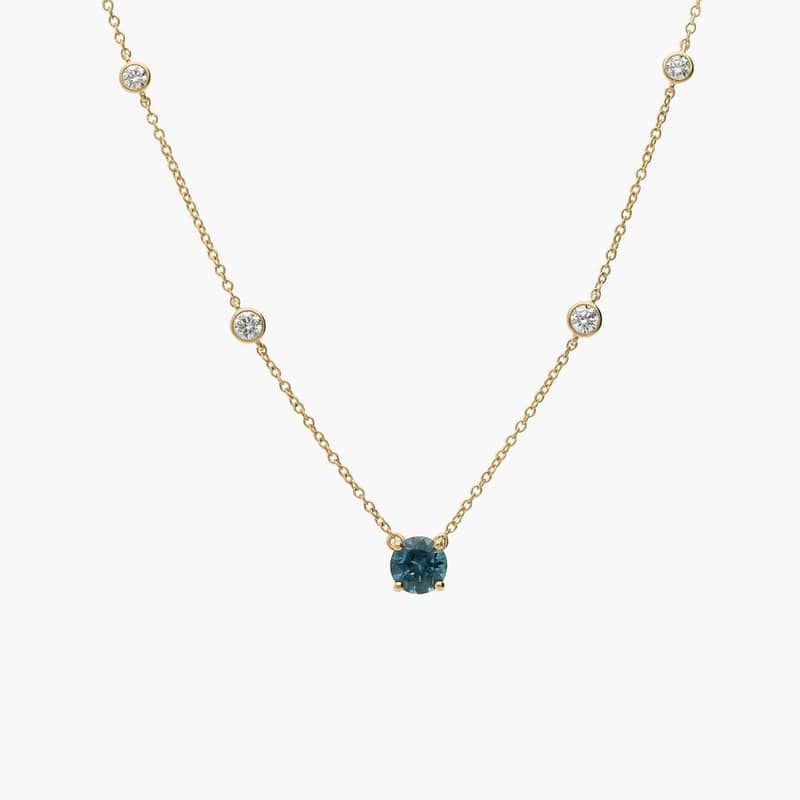 Montana Sapphire & Round Diamond Bezel & Prong Station Necklace in 14K Yellow Gold