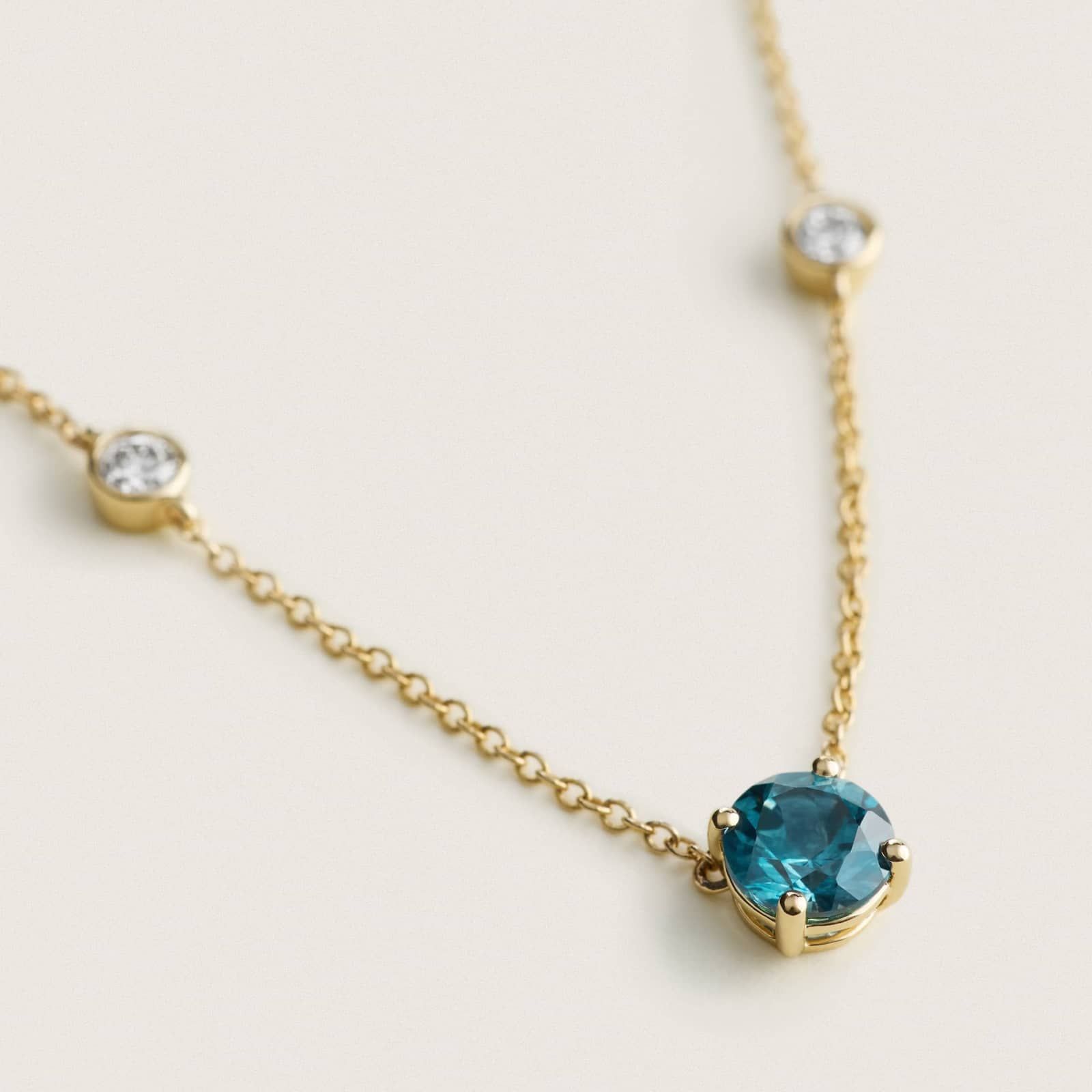 Montana Sapphire & Round Diamond Bezel & Prong Station Necklace in 14K Yellow Gold
