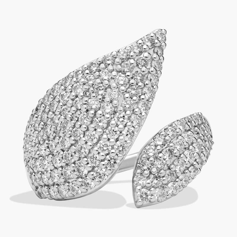 Leaf Bypass Diamond Fashion Ring in 14k White Gold (1 1/2 ct. tw.)