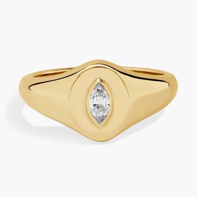 Marquise Diamond Signet Ring in 14k Yellow Gold (1/5 ct. tw.)