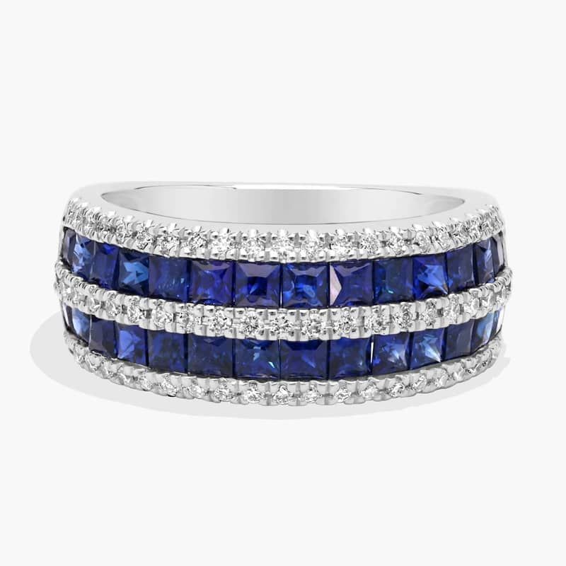 Alternating Sapphire and Diamond Ring in 14k White Gold