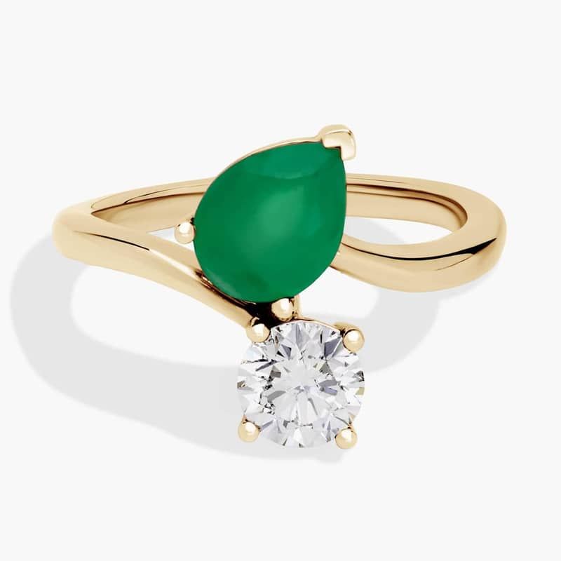 Emerald and Diamond Two Stone Ring in 14k Yellow Gold