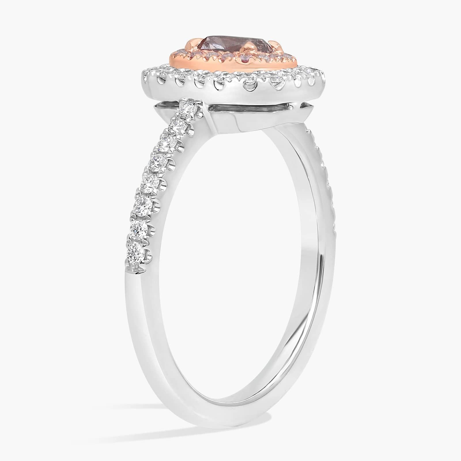 Fancy Brownish Pink Radiant Diamond with Double Diamond Halo Ring in Platinum and 18k Rose Gold (5/8 ct. tw.)