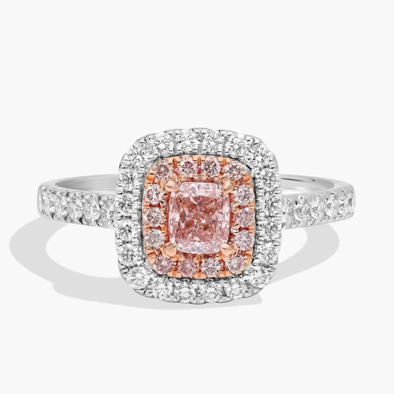 Fancy Light Pink Brown Radiant Diamond with Diamond Halo Ring in Platinum and 18k Rose Gold (1 ct. tw.)