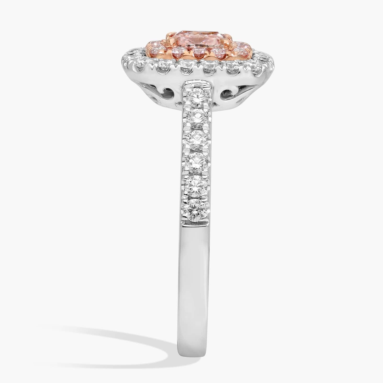 Fancy Light Pink Brown Radiant Diamond with Diamond Halo Ring in Platinum and 18k Rose Gold (1 ct. tw.)