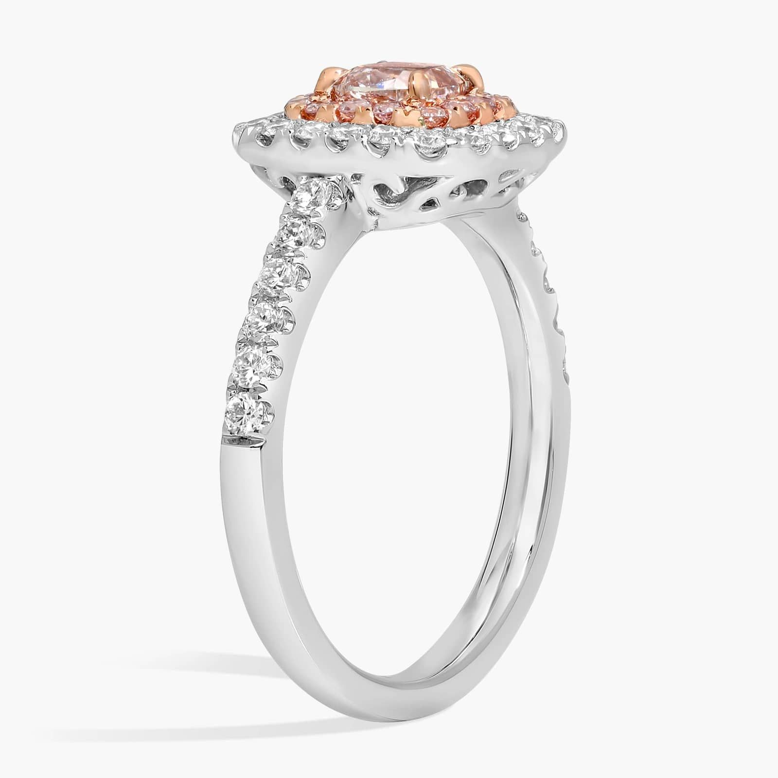 Fancy Pinkish Brown Cushion Diamond Center with Double Halo Ring in Platinum and 18k Rose Gold (1 ct. tw.)