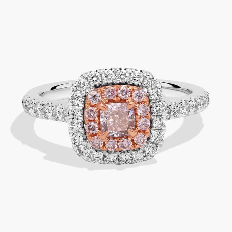 Fancy Pinkish Brown Cushion Diamond with Diamond Halo Ring in Platinum and 18k Rose Gold (1 ct. tw.)