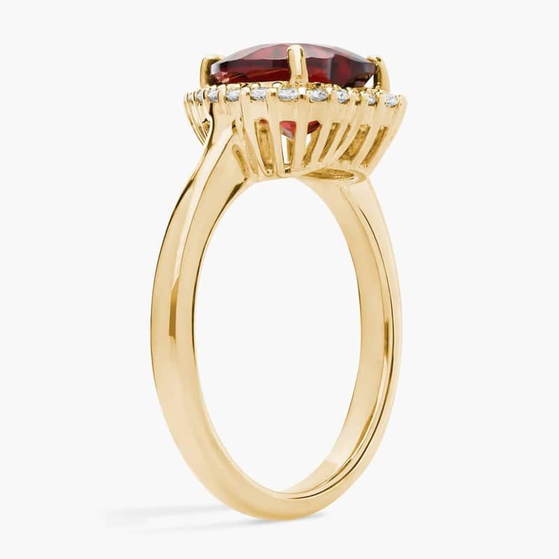 Heart Shaped Garnet and Diamond Halo Ring in 14k Yellow Gold