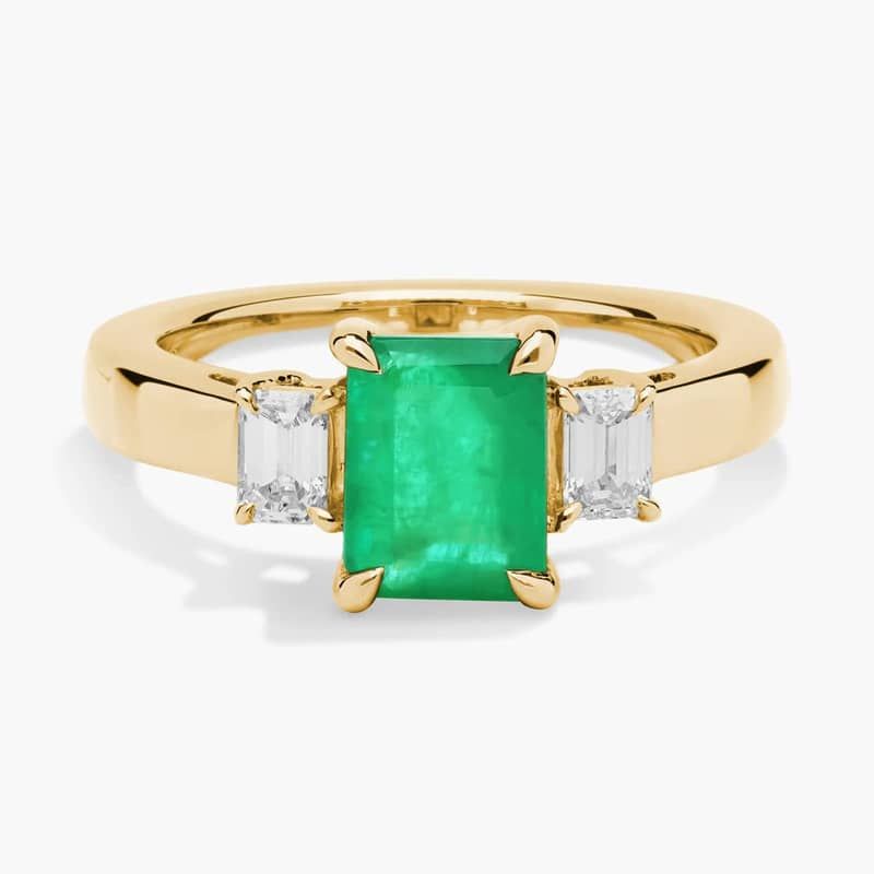 Emerald Cut Emerald and Diamond Ring in 14k Yellow Gold (8x6mm)