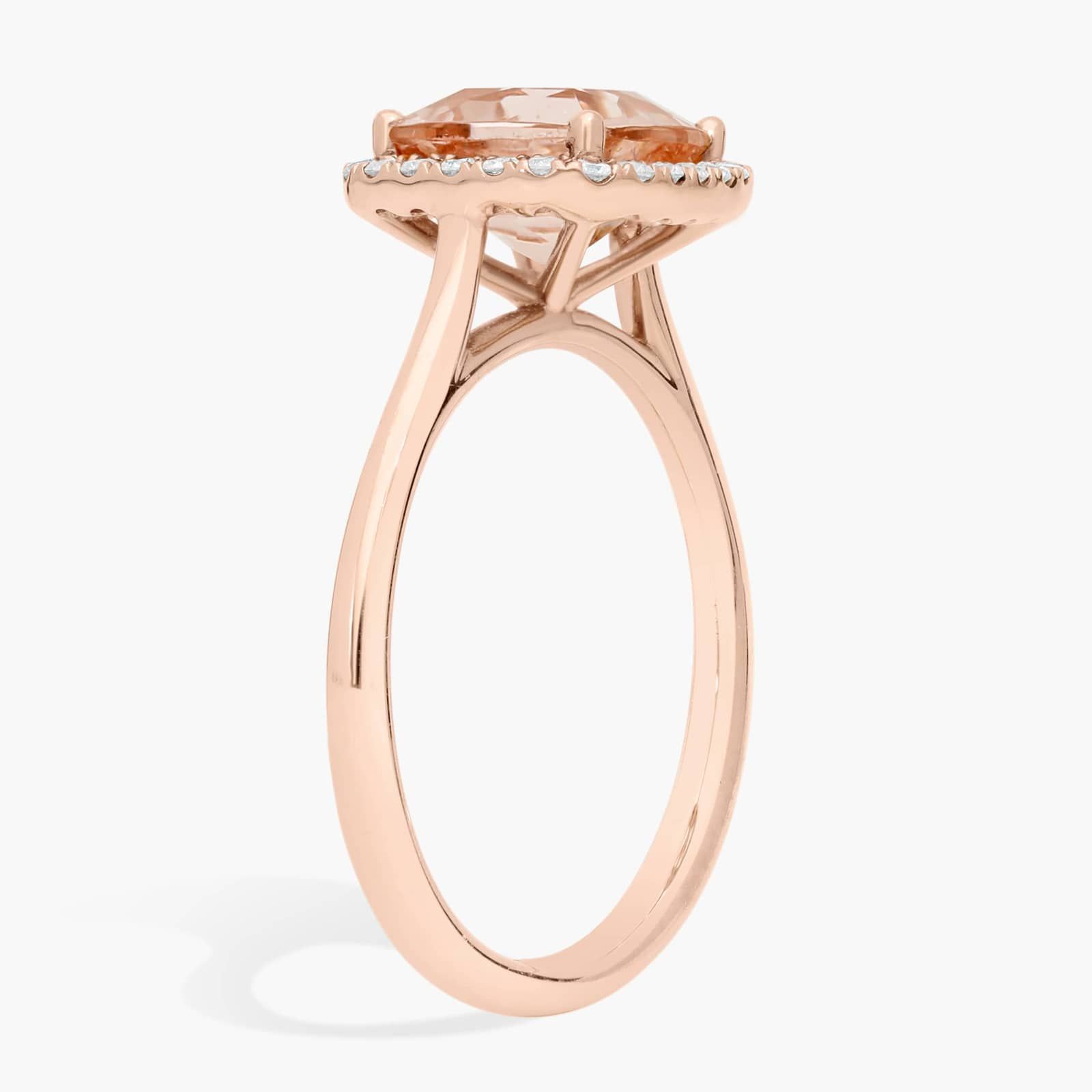 Morganite and Diamond Halo Cushion Ring in 14k Rose Gold (8x8mm)
