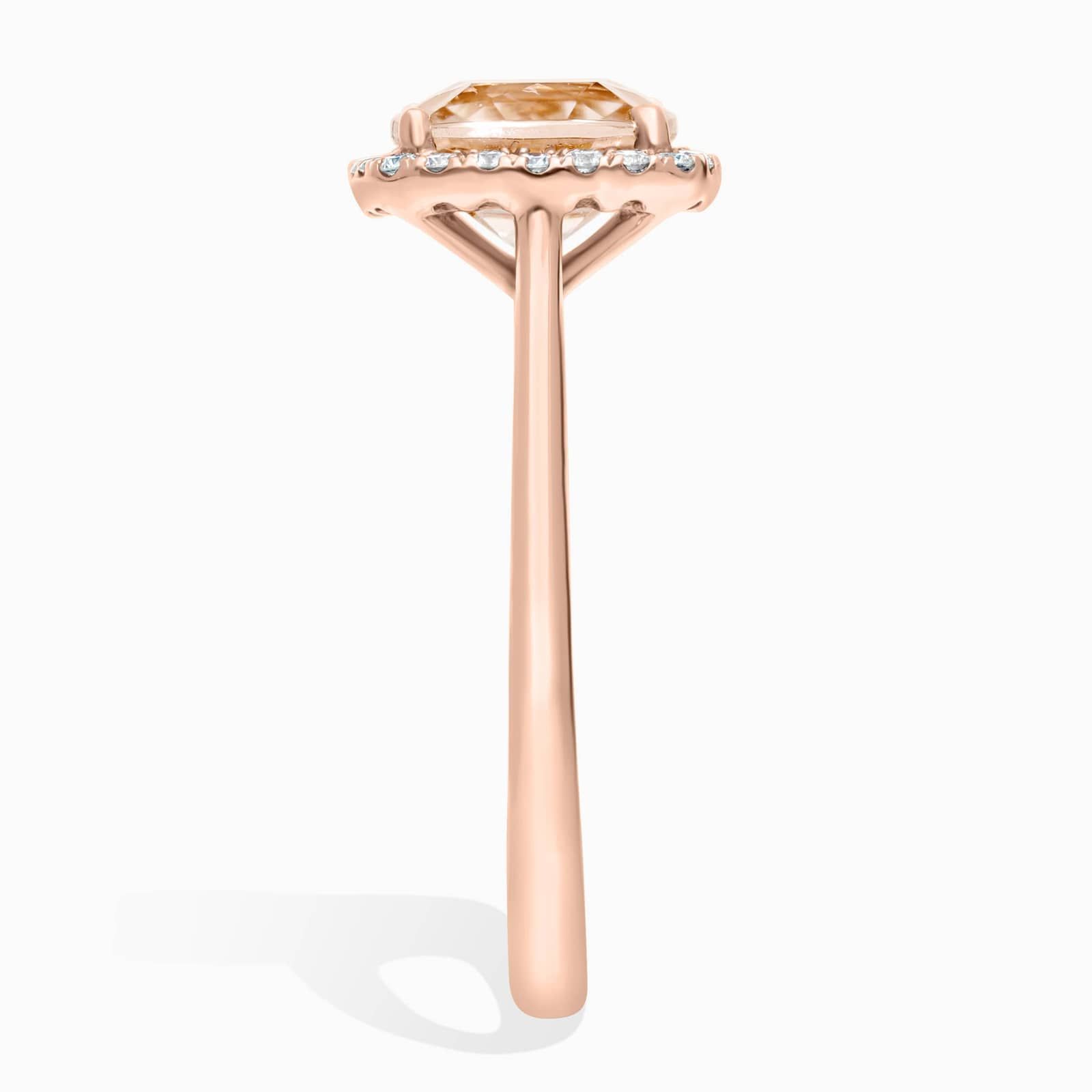 Morganite and Diamond Halo Cushion Ring in 14k Rose Gold (8x8mm)