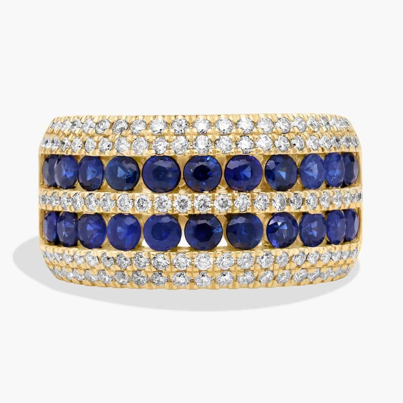 Double Row Sapphire and Diamond Ring in 14k Yellow Gold