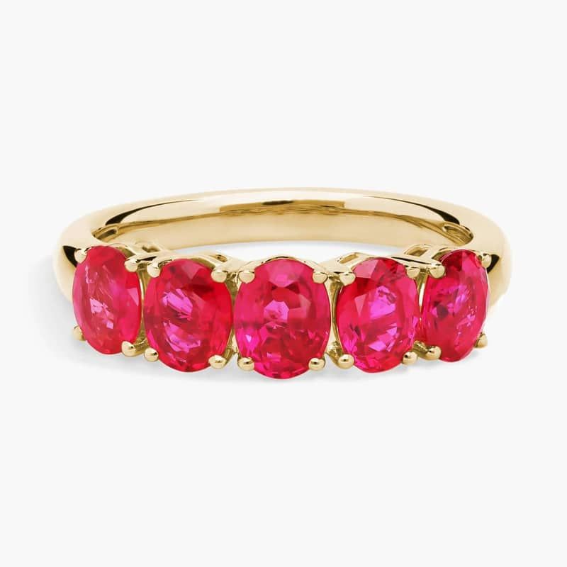5-Stone Oval Ruby Ring in 14k Yellow Gold (5x4mm)