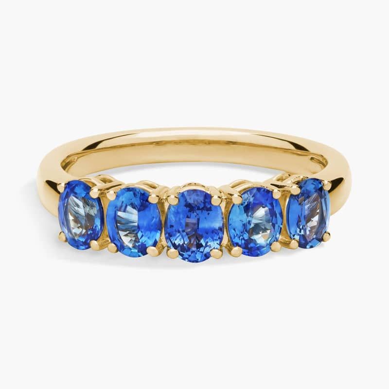 5-Stone Oval Sapphire Ring in 14k Yellow Gold (5x4mm)