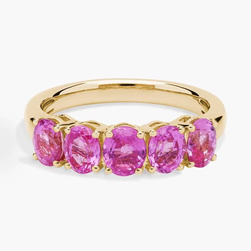 5-Stone Oval Pink Sapphire Ring in 14k Yellow Gold (5x4mm)