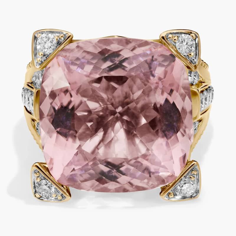 Extraordinary Collection: Cushion Cut Morganite and Diamond Ring in 18k Yellow Gold (17x17mm)